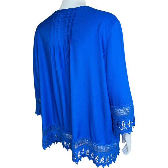 Blair Royal Blue Women's Blouse Large Lace Pleated Button-Front NWOT Boho - Picture 13 of 14